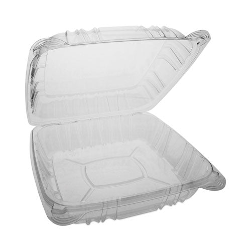 Image of Pactiv Evergreen YCI821100000 SENSATION SmartLock Hinged Lid Container, 9.2 x 8.9 x 3.1, Clear, Plastic, 200/Carton
