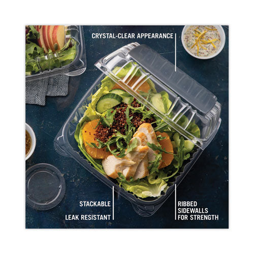 Image of Pactiv Evergreen YCI821100000 SENSATION SmartLock Hinged Lid Container, 9.2 x 8.9 x 3.1, Clear, Plastic, 200/Carton