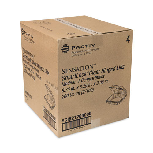 Image of Pactiv Evergreen YCI821200000 SENSATION SmartLock Hinged Lid Container, 8.5 x 8.34 x 3., Clear, Plastic, 200/Carton