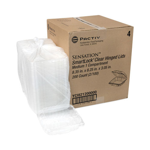 Image of Pactiv Evergreen YCI821200000 SENSATION SmartLock Hinged Lid Container, 8.5 x 8.34 x 3., Clear, Plastic, 200/Carton