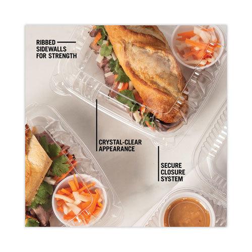 Image of Pactiv Evergreen YCI821200000 SENSATION SmartLock Hinged Lid Container, 8.5 x 8.34 x 3., Clear, Plastic, 200/Carton