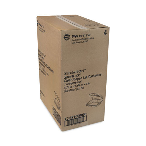 Image of Pactiv Evergreen YCI821600000 SENSATION SmartLock Hinged Lid Container, 5.7 x 6 x 3.1, Clear, Plastic, 500/Carton