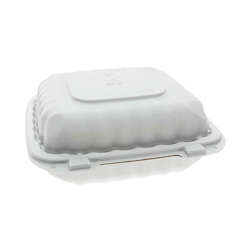 Image of Pactiv Evergreen YCN808010000 EarthChoice SmartLock Microwavable MFPP Hinged Lid Container, 8.35 x 8.35 x 3.1, White, Plastic, 200/Carton