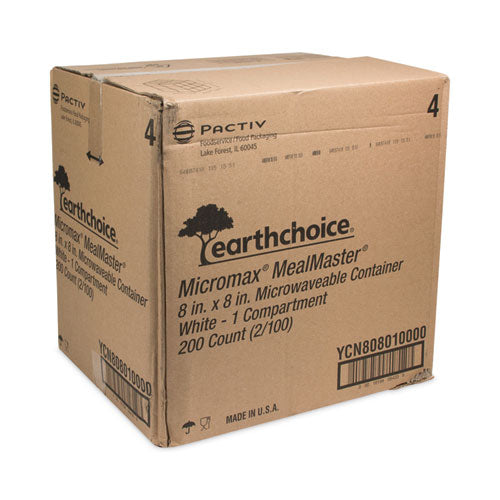 Image of Pactiv Evergreen YCN808010000 EarthChoice SmartLock Microwavable MFPP Hinged Lid Container, 8.35 x 8.35 x 3.1, White, Plastic, 200/Carton