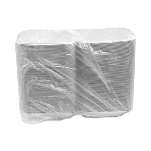Image of Pactiv Evergreen YCN808010000 EarthChoice SmartLock Microwavable MFPP Hinged Lid Container, 8.35 x 8.35 x 3.1, White, Plastic, 200/Carton