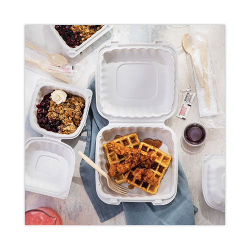 Image of Pactiv Evergreen YCN808010000 EarthChoice SmartLock Microwavable MFPP Hinged Lid Container, 8.35 x 8.35 x 3.1, White, Plastic, 200/Carton