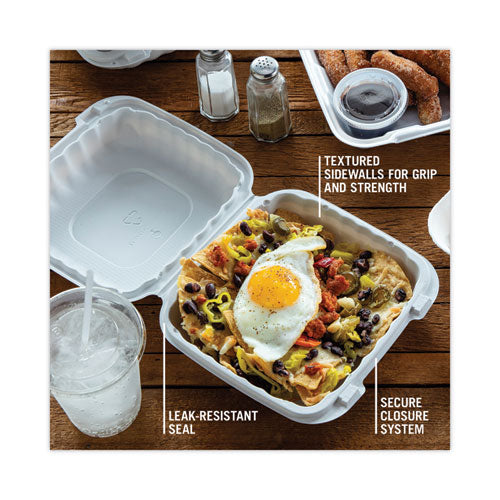 Image of Pactiv Evergreen YCN808010000 EarthChoice SmartLock Microwavable MFPP Hinged Lid Container, 8.35 x 8.35 x 3.1, White, Plastic, 200/Carton