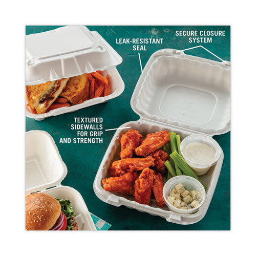 Image of Pactiv Evergreen YCN808010000 EarthChoice SmartLock Microwavable MFPP Hinged Lid Container, 8.35 x 8.35 x 3.1, White, Plastic, 200/Carton