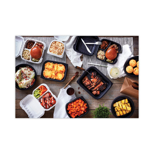 Image of Pactiv Evergreen YCN808030000 EarthChoice SmartLock Microwavable MFPP Hinged Lid Container, 3 Compartments, 8.35 x 8.35 x 3.1, White, Plastic, 200/Carton