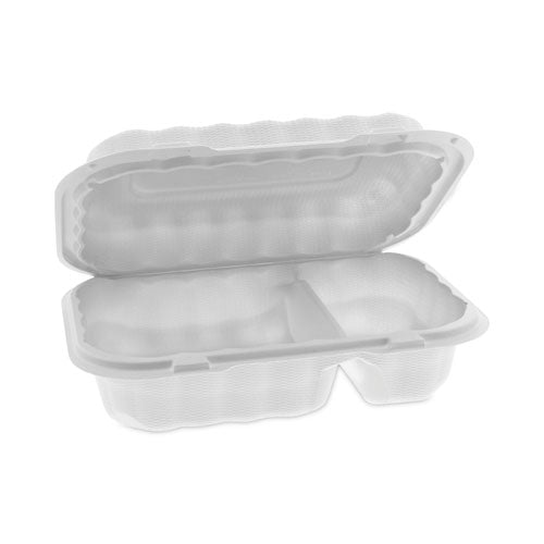 Image of Pactiv Evergreen YCN809620000 EarthChoice SmartLock Microwavable MFPP Hinged Lid Container, 2 Compartments, 9 x 6 x 3, White, Plastic, 270/Carton