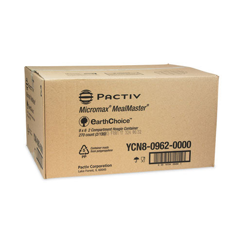 Image of Pactiv Evergreen YCN809620000 EarthChoice SmartLock Microwavable MFPP Hinged Lid Container, 2 Compartments, 9 x 6 x 3, White, Plastic, 270/Carton