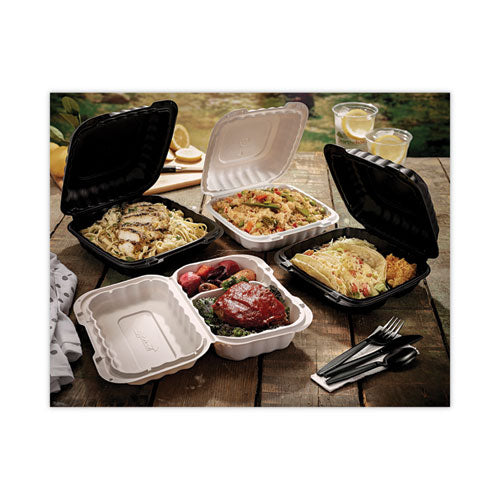 Image of Pactiv Evergreen YCN809620000 EarthChoice SmartLock Microwavable MFPP Hinged Lid Container, 2 Compartments, 9 x 6 x 3, White, Plastic, 270/Carton