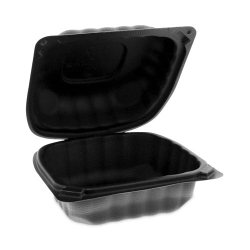 Image of Pactiv Evergreen YCNB06000000 EarthChoice SmartLock Microwavable MFPP Hinged Lid Container, 5.75 x 5.95 x 3.1, Black, Plastic, 400/Carton
