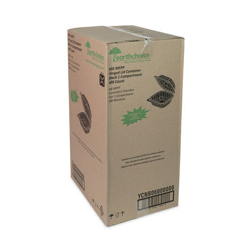 Image of Pactiv Evergreen YCNB06000000 EarthChoice SmartLock Microwavable MFPP Hinged Lid Container, 5.75 x 5.95 x 3.1, Black, Plastic, 400/Carton