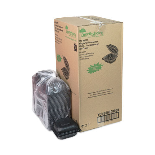 Image of Pactiv Evergreen YCNB06000000 EarthChoice SmartLock Microwavable MFPP Hinged Lid Container, 5.75 x 5.95 x 3.1, Black, Plastic, 400/Carton