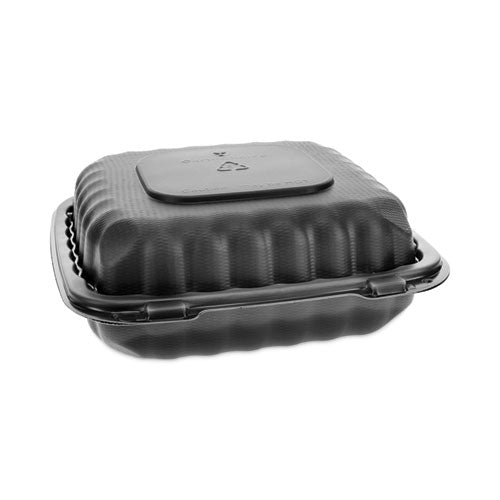 Image of Pactiv Evergreen YCNB08010000 EarthChoice SmartLock Microwavable MFPP Hinged Lid Container, 8.35 x 8.35 x 3.1, Black, Plastic, 200/Carton