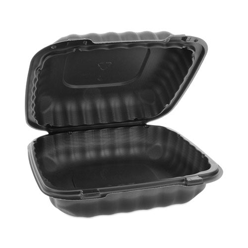 Image of Pactiv Evergreen YCNB08010000 EarthChoice SmartLock Microwavable MFPP Hinged Lid Container, 8.35 x 8.35 x 3.1, Black, Plastic, 200/Carton