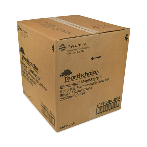 Image of Pactiv Evergreen YCNB08010000 EarthChoice SmartLock Microwavable MFPP Hinged Lid Container, 8.35 x 8.35 x 3.1, Black, Plastic, 200/Carton