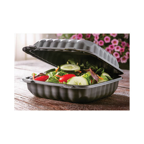 Image of Pactiv Evergreen YCNB08010000 EarthChoice SmartLock Microwavable MFPP Hinged Lid Container, 8.35 x 8.35 x 3.1, Black, Plastic, 200/Carton