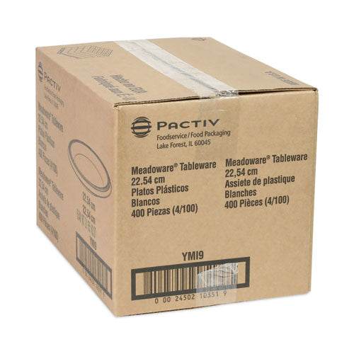 Image of Pactiv Evergreen Meadoware Impact Plastic Dinnerware, Plate, 8.88" dia, White, 400/Carton