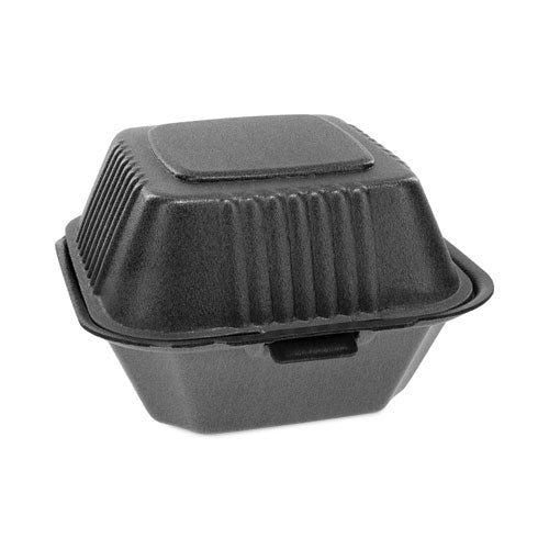Image of Pactiv Evergreen YHLB06000000 SmartLock Foam Hinged Lid Container, Sandwich, 5.8 x 5.8 x 3.3, Black, 504/Carton