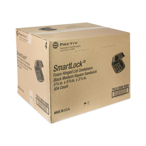 Image of Pactiv Evergreen YHLB06000000 SmartLock Foam Hinged Lid Container, Sandwich, 5.8 x 5.8 x 3.3, Black, 504/Carton