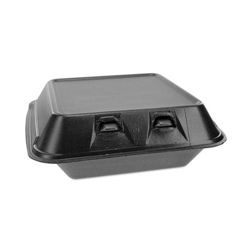 Image of Pactiv Evergreen YHLB08010000 SmartLock Foam Hinged Lid Container, Medium, 8 x 8.5 x 3, Black, 150/Carton