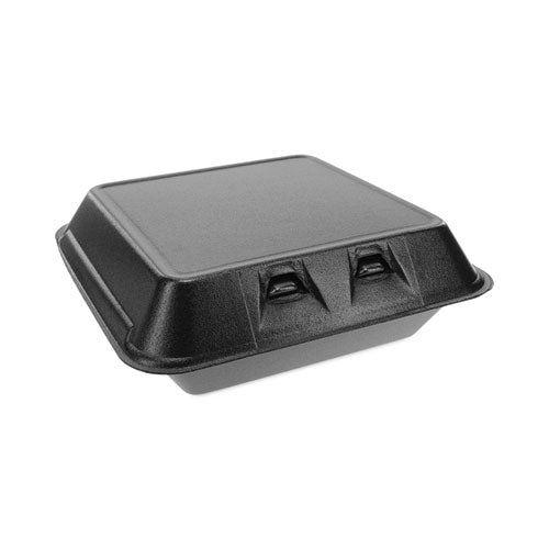 Image of Pactiv Evergreen YHLB09010000 SmartLock Foam Hinged Lid Container, Large, 9 x 9.1 x 3.3, Black, 150/Carton