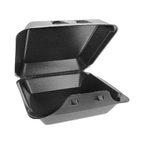 Image of Pactiv Evergreen YHLB09010000 SmartLock Foam Hinged Lid Container, Large, 9 x 9.1 x 3.3, Black, 150/Carton
