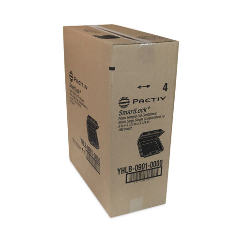 Image of Pactiv Evergreen YHLB09010000 SmartLock Foam Hinged Lid Container, Large, 9 x 9.1 x 3.3, Black, 150/Carton