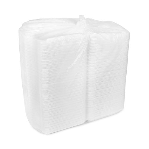 Image of Pactiv Evergreen YHLW09010000 SmartLock Foam Hinged Lid Container, Large, 9 x 9.1 x 3.3, White, 150/Carton