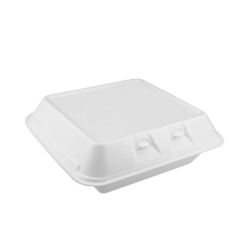 Image of Pactiv Evergreen YHLW09030000 SmartLock Foam Hinged Lid Container, Large, 3 Compartments, 9 x 9.25 x 3.25, White, 150/Carton