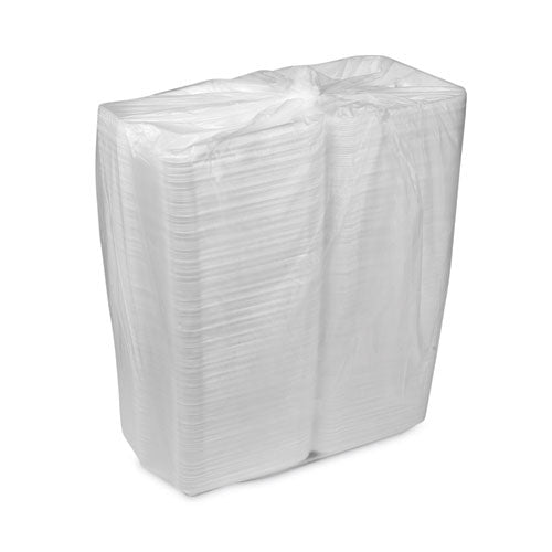 Image of Pactiv Evergreen YHLW09030000 SmartLock Foam Hinged Lid Container, Large, 3 Compartments, 9 x 9.25 x 3.25, White, 150/Carton
