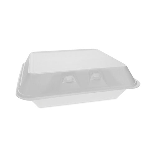 Image of Pactiv Evergreen YHLW10010000 SmartLock Foam Hinged Lid Container, X-Large, 9.5 x 10.5 x 3.3, White, 250/Carton