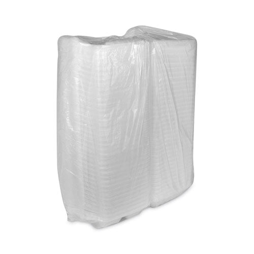 Image of Pactiv Evergreen YHLWV9030000 SmartLock Vented Foam Hinged Lid Container, 3 Compartments, 9 x 9.3 x 3.3, White, 150/Carton