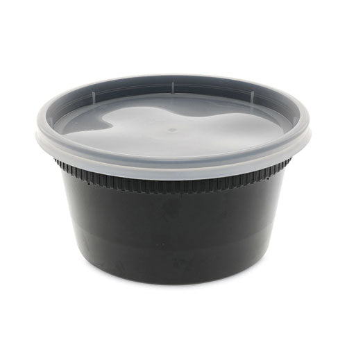 Image of Pactiv Evergreen YL2512B Newspring DELItainer Microwavable Container, 12 oz, 4.55" Diameter x 2.45" h, Black/Clear, Plastic, 240/Carton