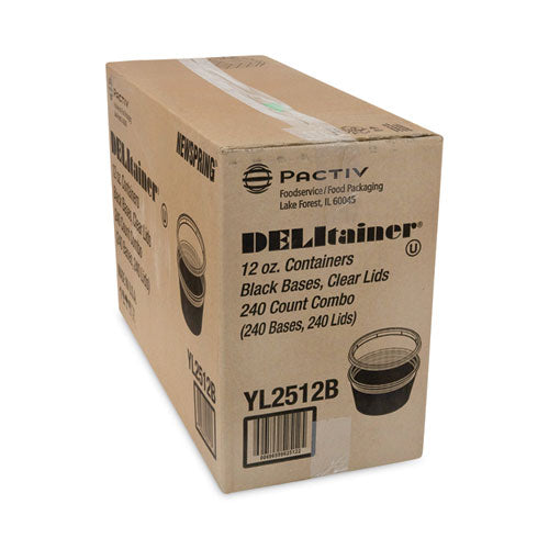 Image of Pactiv Evergreen YL2512B Newspring DELItainer Microwavable Container, 12 oz, 4.55" Diameter x 2.45" h, Black/Clear, Plastic, 240/Carton