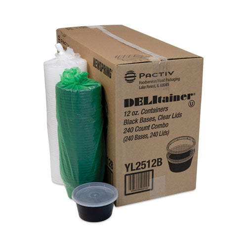 Image of Pactiv Evergreen YL2512B Newspring DELItainer Microwavable Container, 12 oz, 4.55" Diameter x 2.45" h, Black/Clear, Plastic, 240/Carton