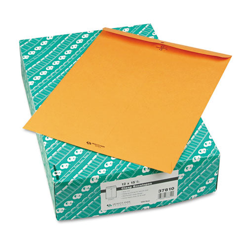 Image of Quality Park QUA37810 Clasp Envelope, 32 lb Bond Weight Kraft, #15 1/2, Square Flap, Clasp/Gummed Closure, 12 x 15.5, Brown Kraft, 100/Box
