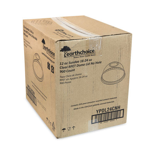 Image of Pactiv Evergreen YPDL24CNH EarthChoice Strawless RPET Lid, Dome Lid, Fits 12 oz to 24 oz "B" Cups, Plastic, Clear, 1,020/Carton