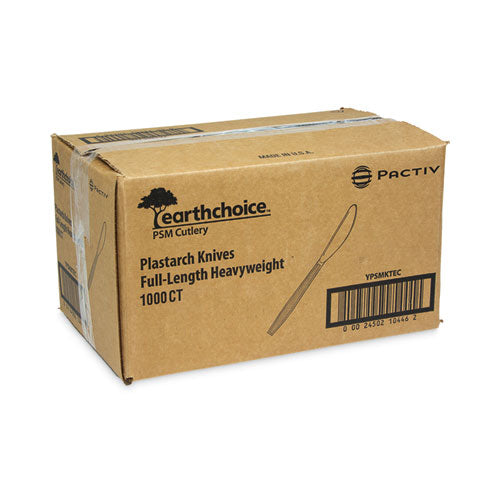Image of Pactiv Evergreen YPSMKTEC EarthChoice PSM Cutlery, Heavyweight Knife, Plastic, Tan, 1,000/Carton