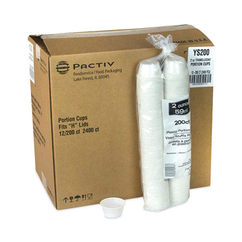 Image of Pactiv Evergreen YS200 Plastic Portion Cup, 2 oz, Translucent, 200/Bag, 12 Bags/Carton