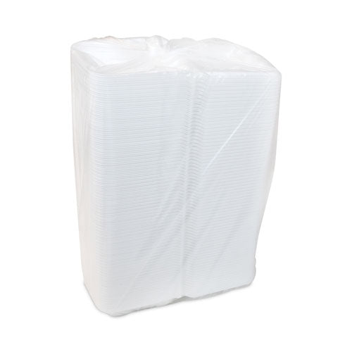 Image of Pactiv Evergreen YTD18801ECON Vented Foam Hinged Lid Container, Dual Tab Lock Economy, 8.4 x 8 x 3, White, 150/Carton