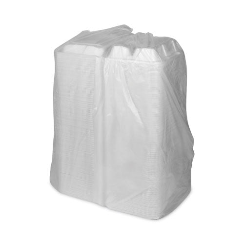 Image of Pactiv Evergreen YTD18803ECON Vented Foam Hinged Lid Container, Dual Tab Lock Economy, 3 Compartments, 8.4 x 8 x 3, White, 150/Carton