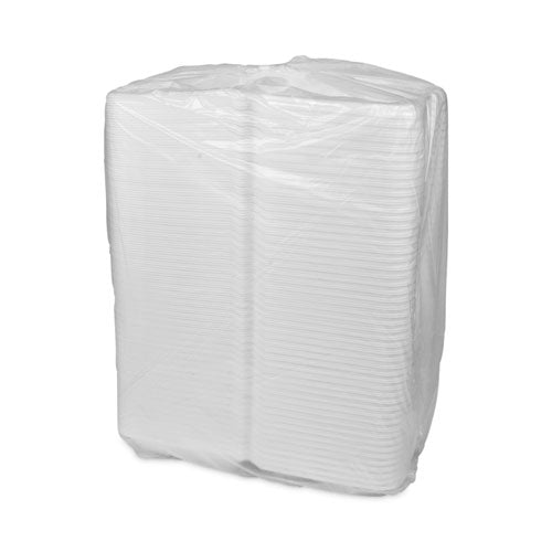 Image of Pactiv Evergreen YTD19901ECON Vented Foam Hinged Lid Container, Dual Tab Lock Economy, 9.1 x 9 x 3.3, White, 150/Carton