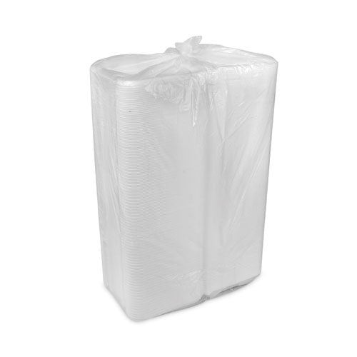 Image of Pactiv Evergreen YTD188010000 Vented Foam Hinged Lid Container, Dual Tab Lock, 8.4 x 8 x 3, White, 150/Carton