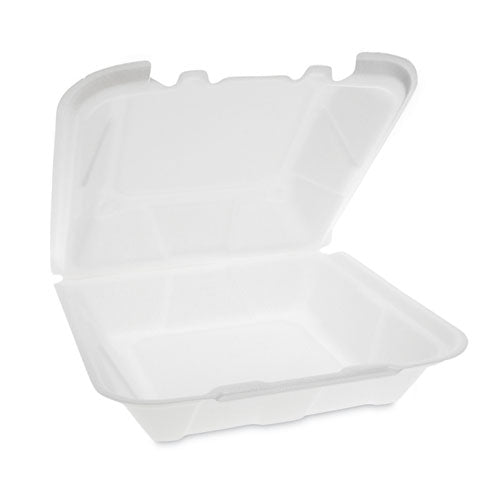 Image of Pactiv Evergreen YTD199010000 Vented Foam Hinged Lid Container, Dual Tab Lock, 9.13 x 9 x 3.25, White, 150/Carton