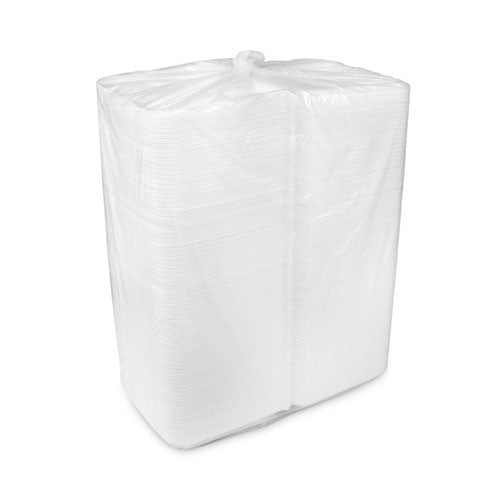 Image of Pactiv Evergreen YTD199010000 Vented Foam Hinged Lid Container, Dual Tab Lock, 9.13 x 9 x 3.25, White, 150/Carton