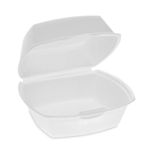 Image of Pactiv Evergreen YTH100790000 Foam Hinged Lid Container, Single Tab Lock, 5 x 5 x 2.5, White, 500/Carton