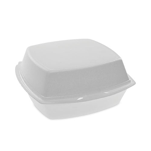 Image of Pactiv Evergreen YTH100800000 Foam Hinged Lid Container, Single Tab Lock, 6 x 6 x 3, White, 500/Carton